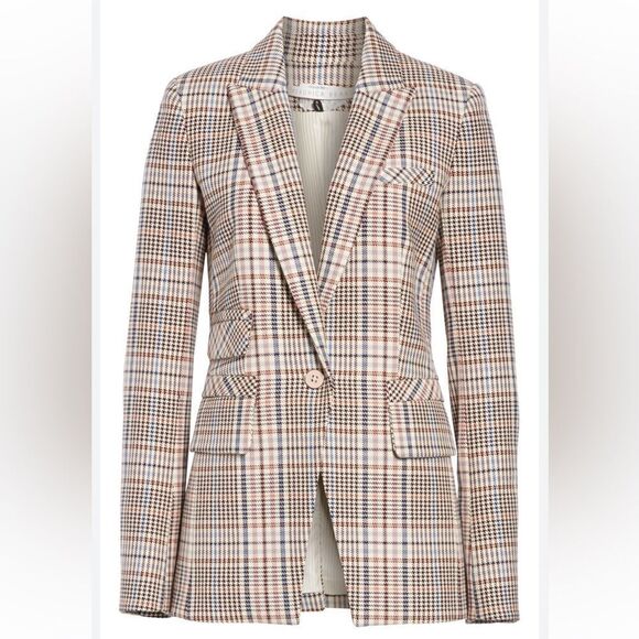 New Veronica Beard FULLER CHECK SINGLE-BUTTON DICKEY JACKET Cream Blue/ Rose Sz2 - Picture 13 of 16